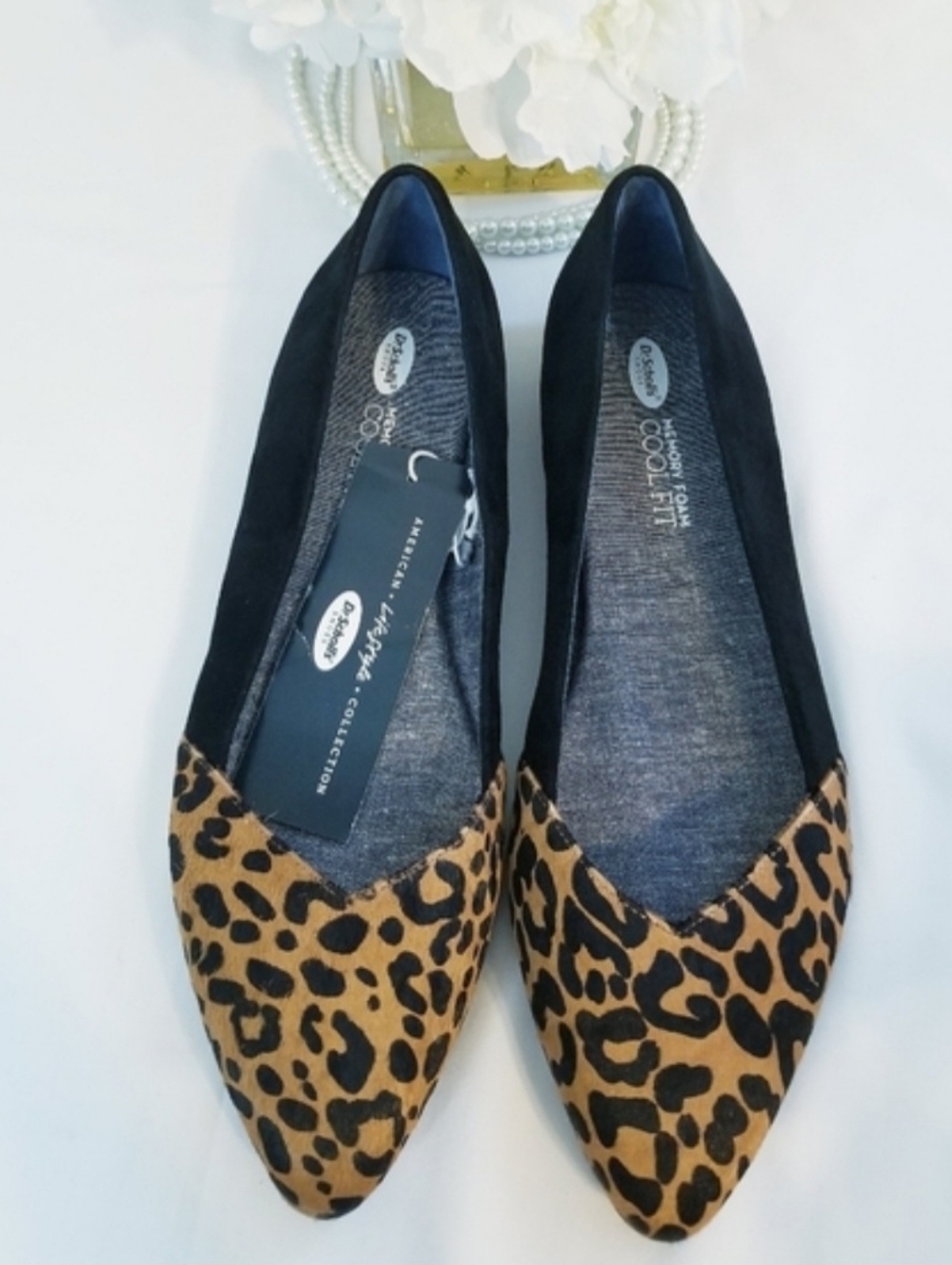 Dr. Scholl's Allow Leopard Print Pointed Toe Flats Memory Foam Cool Fit NWT - Picture 1 of 12